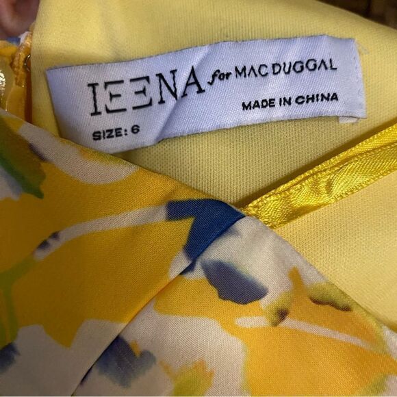 NWT Mac Duggal Ieena Yellow Crossed Halter Tie Waist Jumpsuit floral print Sz 6 - Picture 12 of 15